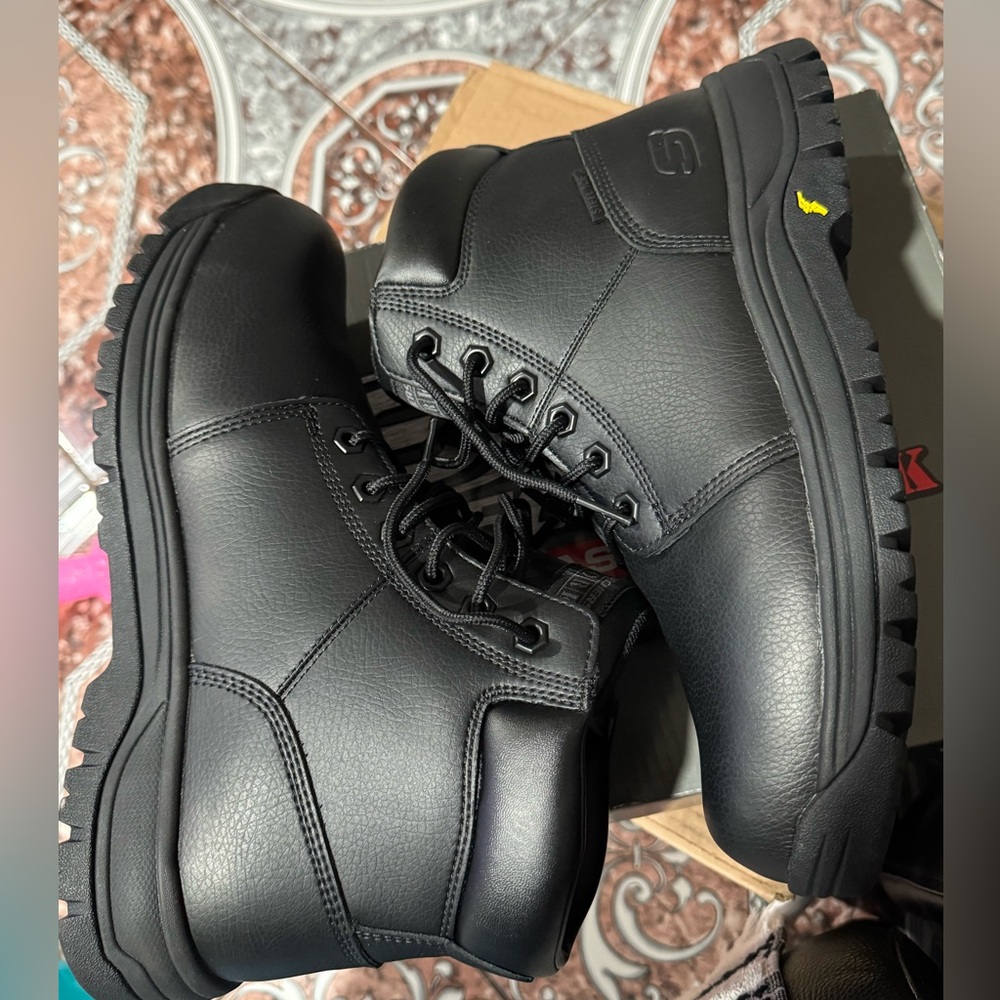 Skechers Men's Black Leather Steel Toe Boots